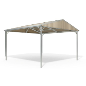 YardPro Double Carport Gable Roof - Smooth Cream