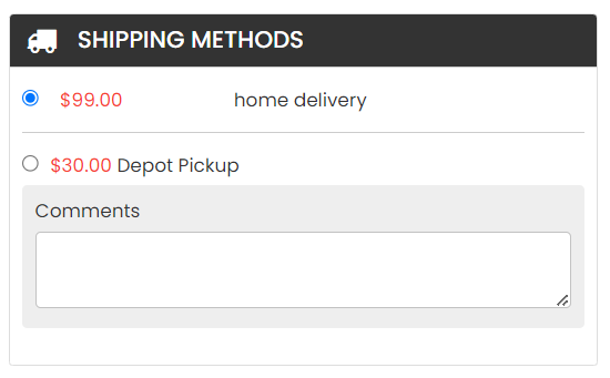 Home Delivery checkout screenshot