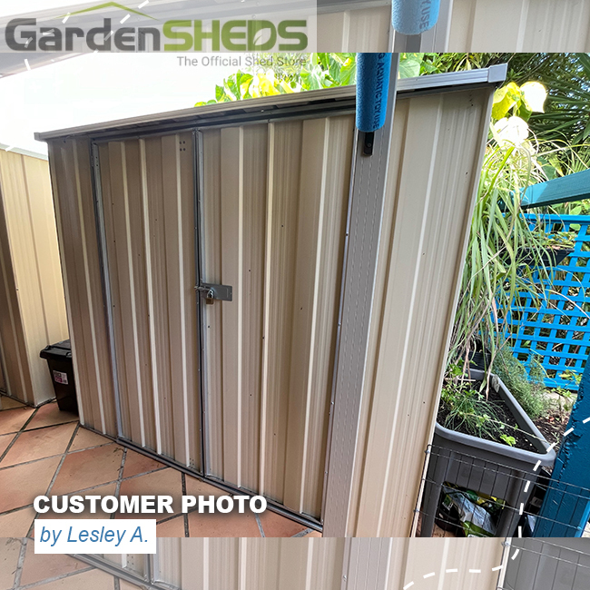 Slimline F63 Flat Roof 2.105m x 1.07m Double Door Garden Shed in Smooth Cream