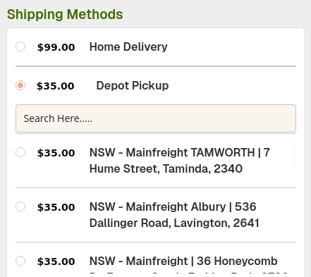 Depot Pickup checkout screenshot