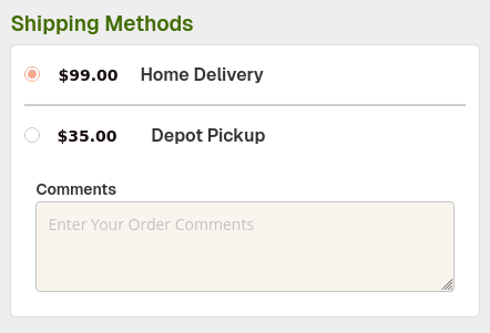 Home Delivery checkout screenshot